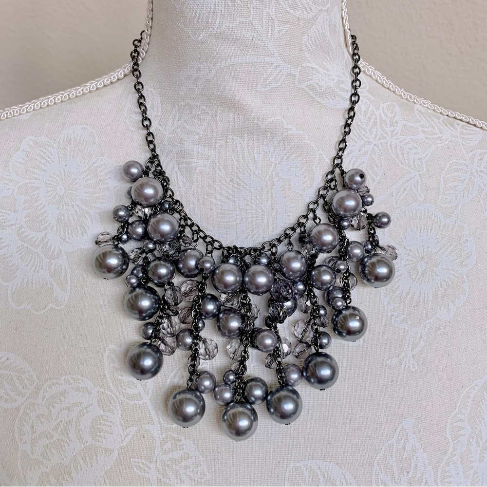 Park Lane Fashionista Faux Gray Pearl and Bead Gunmetal Statement Necklace